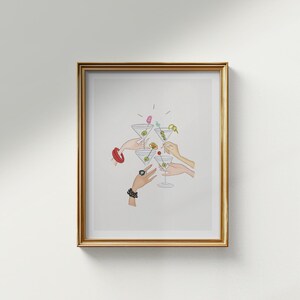 乾杯！マティーニ グラス アート プリント | バー カート プリント | ミニマリスト ウォール アート | 美術館品質のマット紙ポスター