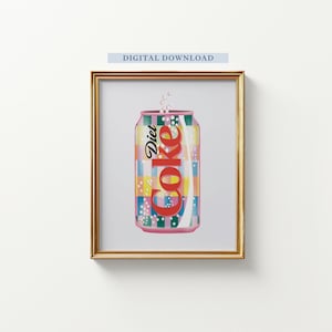 Diet Coke Pop Art Print | Retro Soda Can Digital Download | Colorful Vintage-Inspired Art | Instant Kitchen or Bar Decor Print