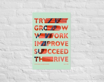 Growth and Success 9 to 5 Poster Print // Motivational Quote physical poster for fun Home, Dorm, Living Room Decoration