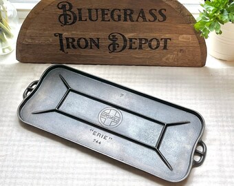 Griswold #7, 744, Slant "ERIE" Cast Iron Long Griddle - Antique Cast Iron Long Griddle - Father's Day Gift