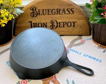 LIGHTLY WOUNDED - Wapak #9 Straight Logo Cast Iron Skillet with ERIE Ghostmark - Restored