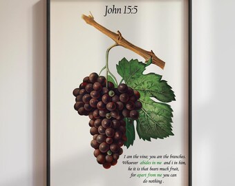 John 15:5 Scripture Print | Vintage Grapevine Christian Wall Art (Digital Download)
