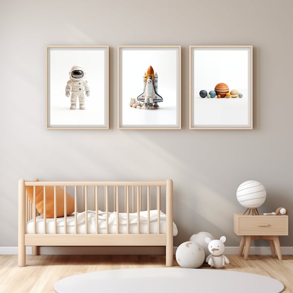 Nursery Wall Art Dreamland Astronaut Space Shuttle & Planets, Playroom Decor, Kids Room Decor, Boys Room Decor, Digital Download