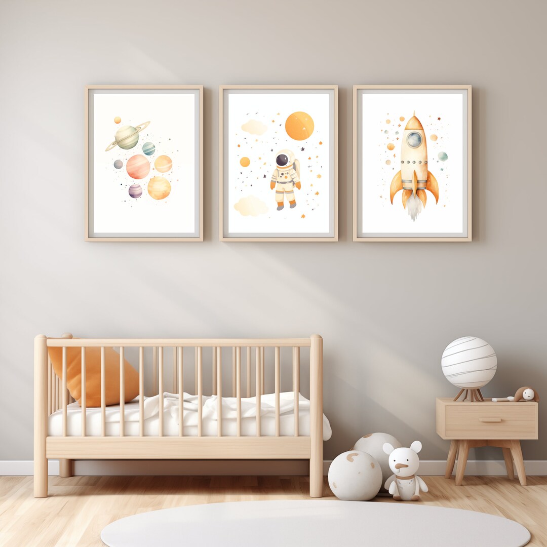 Spaceman Nursery Wall Art - Galaxy Baby Room Decor With Digital ...