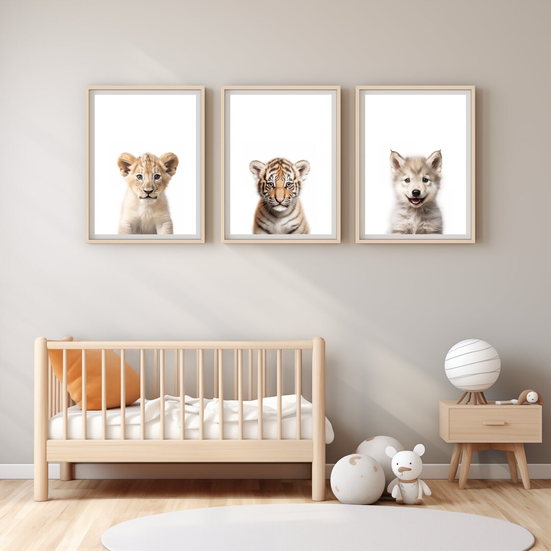 Nursery Wall Art Wild Animals Theme Baby Room Decor Set of 3 Unframed ...