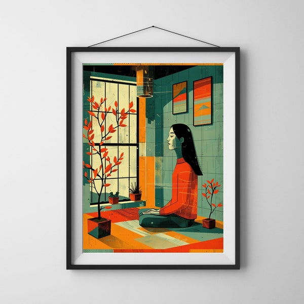 Zen Meditation Wall Art, Modern Interior Prints, Peaceful Home Decor, Japandi Style Poster, Mindful Living Art, Digital download