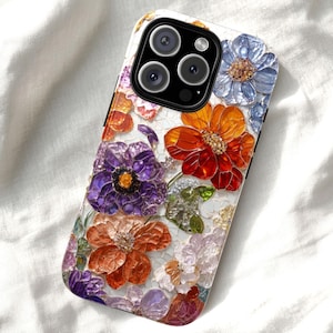Mosaic Pressed Flowers Stained Glass Effect Phone Case Case for iPhone 16 15 14 Pro Max Samsung 24 23 22 Gift for Gardeners Floral PhoneCase