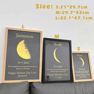 Customized Moon Phrase Wall Art Home Decor,Gift for Grandma/Mom/Aunt/Wife,The Day You Became My Mom Gift,Mother’s Day Gift