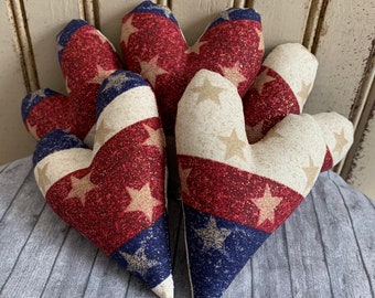 Farmhouse Decor Patriotic Americana USA 4th of July Hearts with stars Bowl fillers set of 5