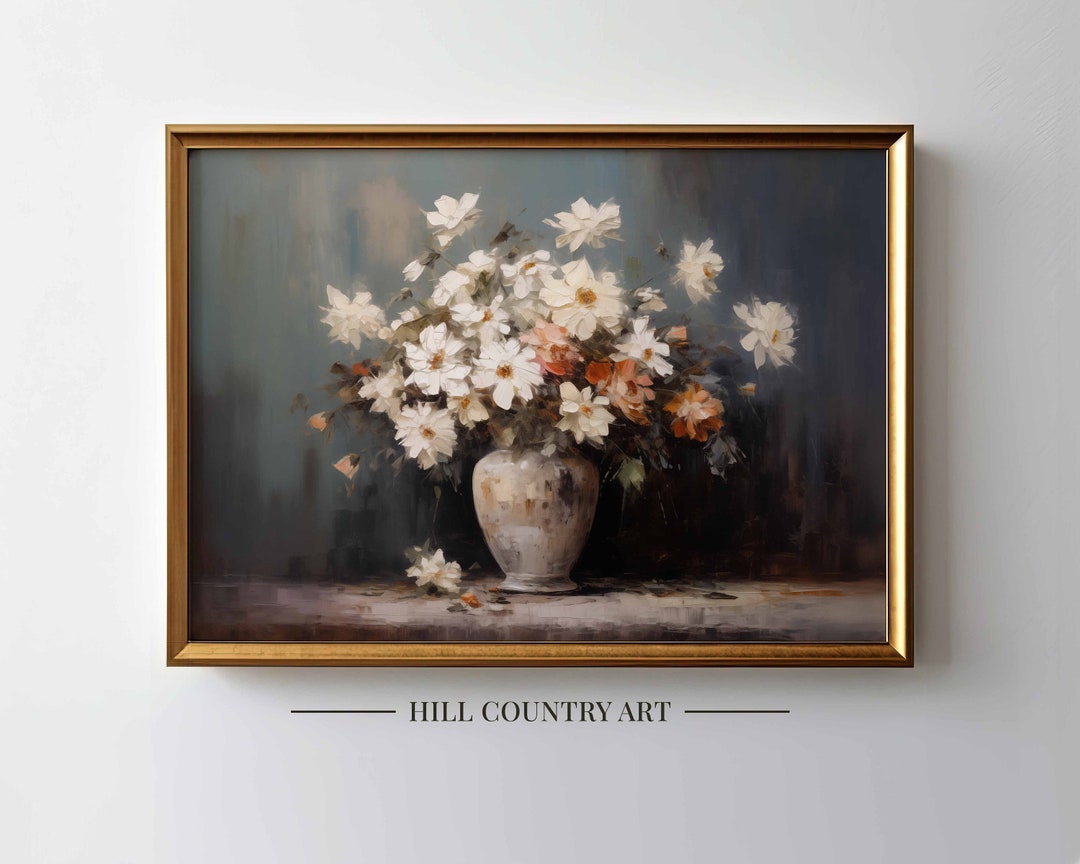 Printable Vase of Flowers Vintage Oil Painting | Landscape Wall Art ...