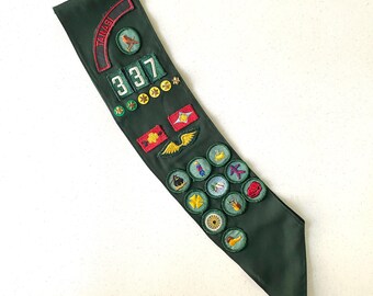 1960’s Junior Girl Scout Sash w/ Badges, Patches, Membership Stars – Original Owner