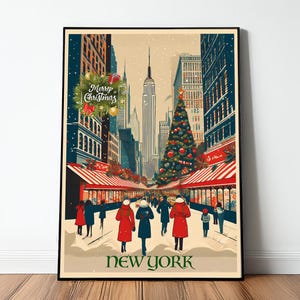 Poster Digitale Vintage di Natale a New York - Mercato Invernale Festivo