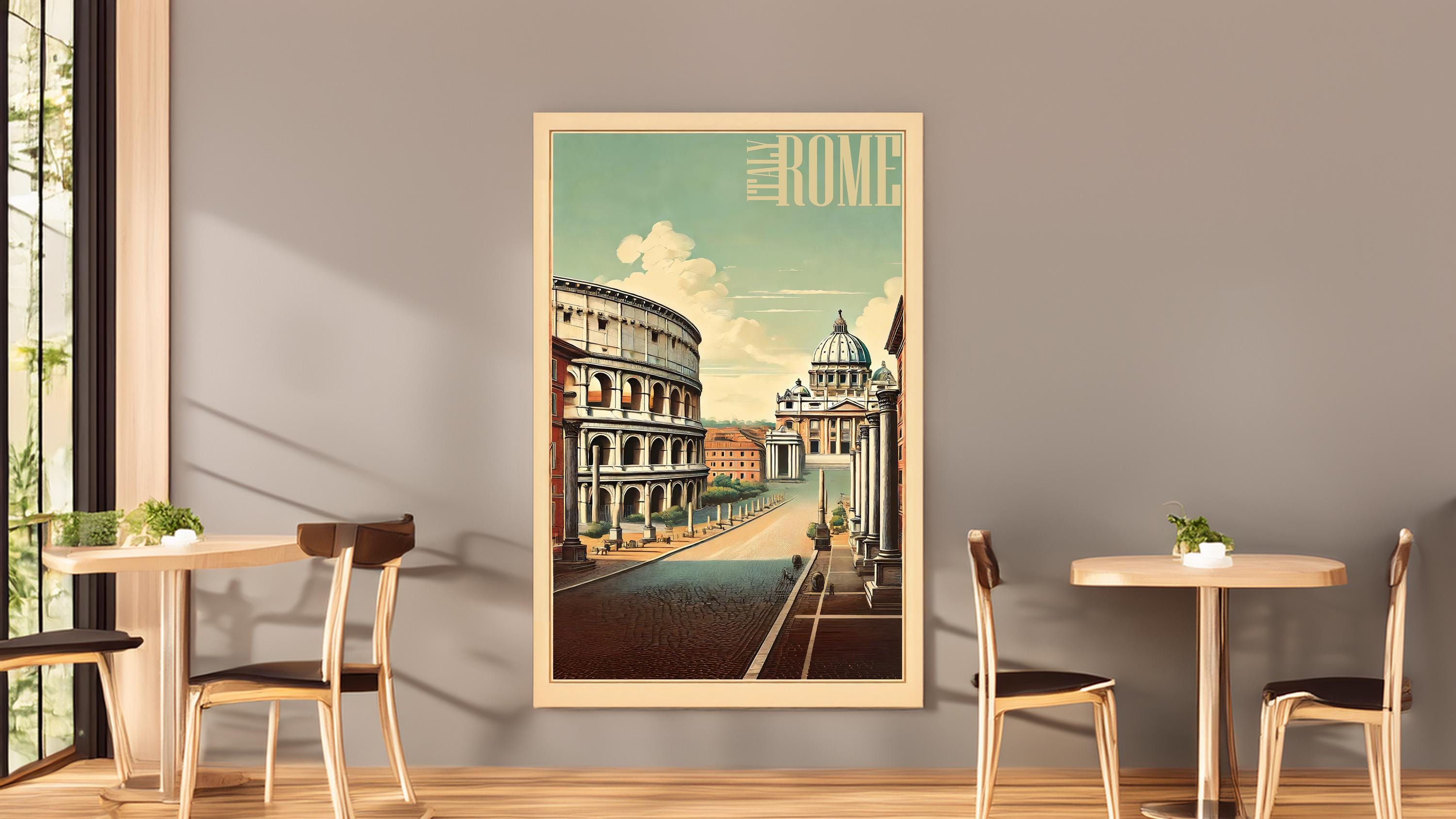 Wall Prints Rome Vintage Rome Wall Art Digital Poster Colosseum and St. Peter's Basilica ...