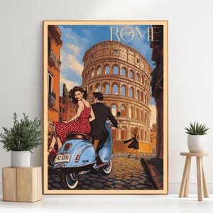 Italian Scooter Adventure Printable Art – Retro Rome Colosseum Decor