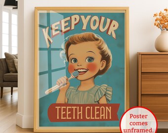 Retro Dental Hygiene Poster – Vintage Bathroom Wall Art