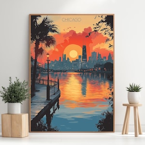 Chicago Sunset Skyline Digital Art Print – High Resolution Wall Art Download