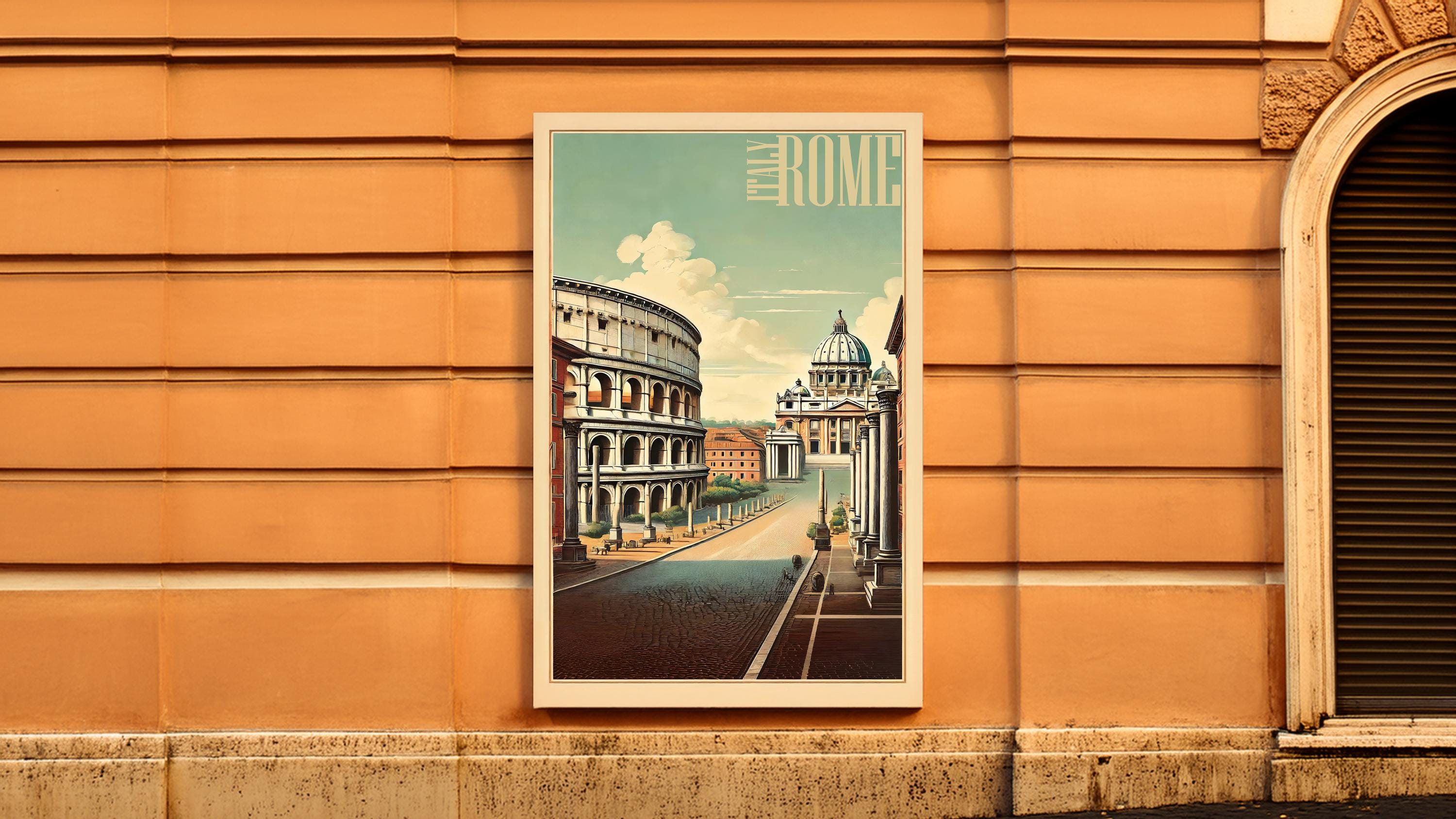Vintage Rome Wall Art Digital Poster Colosseum and St. Peter's Basilica ...