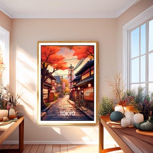 Vintage Tokyo Travel Poster Tokyo Tower Print Digital Art Asian Cityscape Sunset Scene Japan Landmark Wall Decor