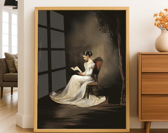 Vintage Inspired Elegant Woman Reading Portrait - Instant Digital Download for Home Decor