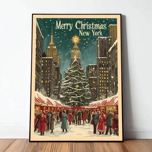 Vintage New York Kerstposter - Feestelijke Wintermarkt