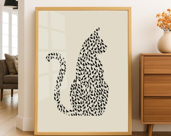 Cat Silhouette Digital Art Print – Black Cat Pattern – Instant Download for Home Decor