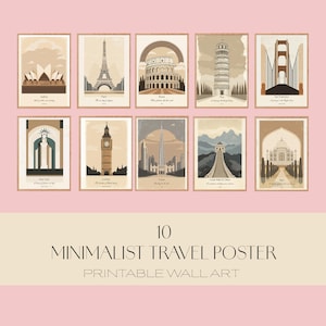 Minimalist World Landmarks Poster Set – 10 Iconic Designs, Vintage Wall Art, Digital Download, Perfect for Home & Office Decor