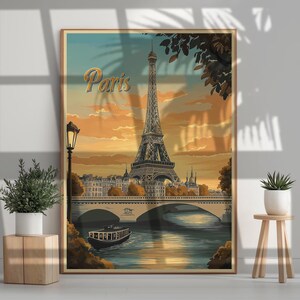 Vintage Paris Wandkunst, Eiffelturm Digitaler Download, Paris Reiseplakat, Retro Wohnkultur