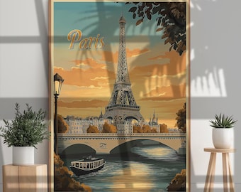 Vintage Eiffel Tower Print: Paris Travel Poster, Retro Home Decor (Digital Download)