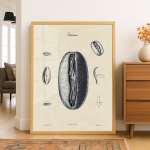 Vintage Koffieboon Illustratie - Printbare Muurkunst - Digitale Download in A1, A2, A3, A4 Formaten voor Thuis of Café