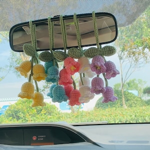 Handmade Lily of the Valley Flower Car Mirror Hanging - Rear View Mirror Interior Decor