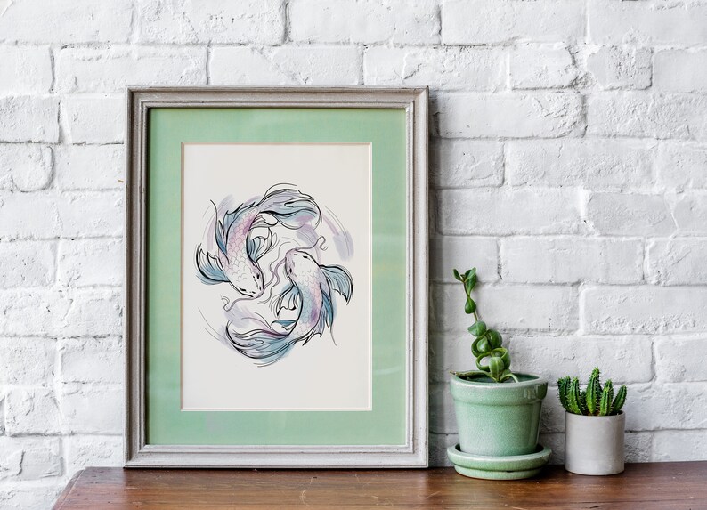 Koi fish painting Digital art print zdjęcie 1