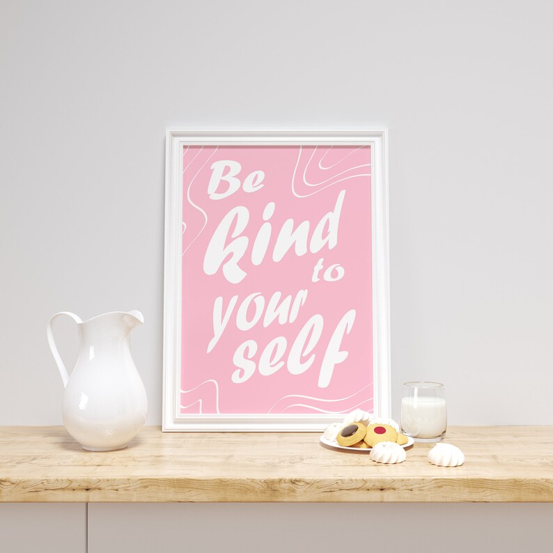 Poster Be kind to yourself Wandkunst Rosa/helles Pink sofortiger Download Zitat Sofort druckbare digital art zdjęcie 2