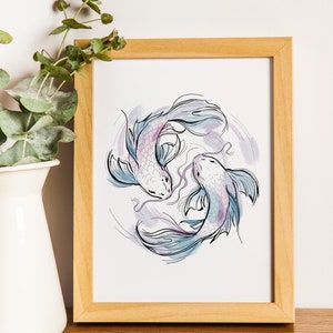 Koi fish painting Digital art print zdjęcie 3