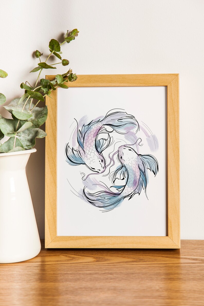 Koi fish painting Digital art print zdjęcie 3