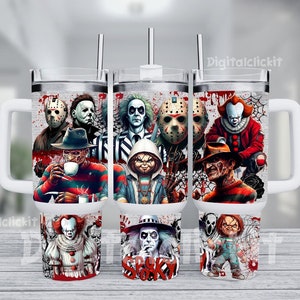 Personagens de filmes de terror 40oz copo wrap, Killer friends filme 40oz copo sublimação design, filme de terror halloween copo png