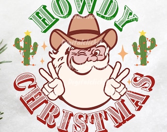 Howdy Christmas png, Western Christmas png, Retro western Christmas, Cowgirl Christmas, Cowboy Christmas png, Western Santa PNG, Howdy png