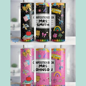 Custom Personalized Teacher Tumbler Wrap Png, School Tumbler, Custom Name Sublimation Design 20 oz Skinny Tumbler Png, Composition Book Png
