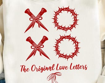 XOXO Las cartas de amor originales Svg, San Valentín cristiano Svg, Lazo de San Valentín Svg, Jesús Svg, Diseño PNG de sublimación de fe bíblica