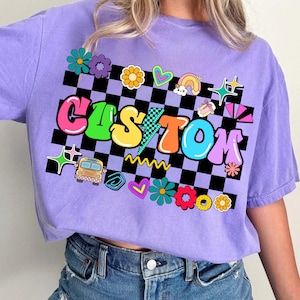 Custom Teacher Name Png, Custom Teacher png, Checkered Neon Custom Png, Preppy Teacher Bow png, Back to School, Personalized Teacher Shirt