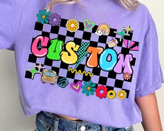 Custom Teacher Name Png, Custom Teacher png, Checkered Neon Custom Png, Preppy Teacher Bow png, Back to School, Personalized Teacher Shirt