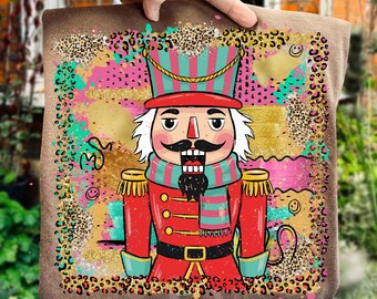 Weihnachten Nussknacker Png, Leopardenmuster Png, Preppy Weihnachten Png, Kokette Weihnachten Png, Glitzern Festliche Png, Vintage Frohe Weihnachten Png