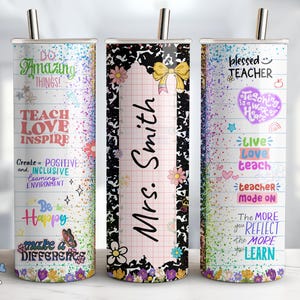 Custom Personalized Teacher Tumbler Wrap Png, School Tumbler, Custom Name Sublimation Design 20 oz Skinny Tumbler, Composition Book Png
