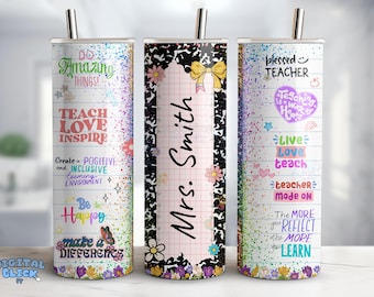 Custom Personalized Teacher Tumbler Wrap Png, School Tumbler, Custom Name Sublimation Design 20 oz Skinny Tumbler, Composition Book Png