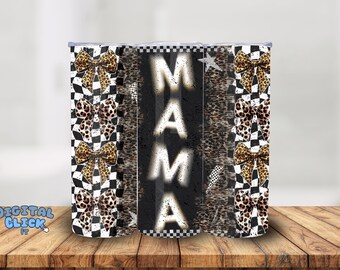 Vaso retro de 20 oz con diseño de mamá a cuadros, vaso de sublimación Dark Coquette Mama, vaso delgado retro grunge Mom de 20 oz, vaso con estampado de leopardo