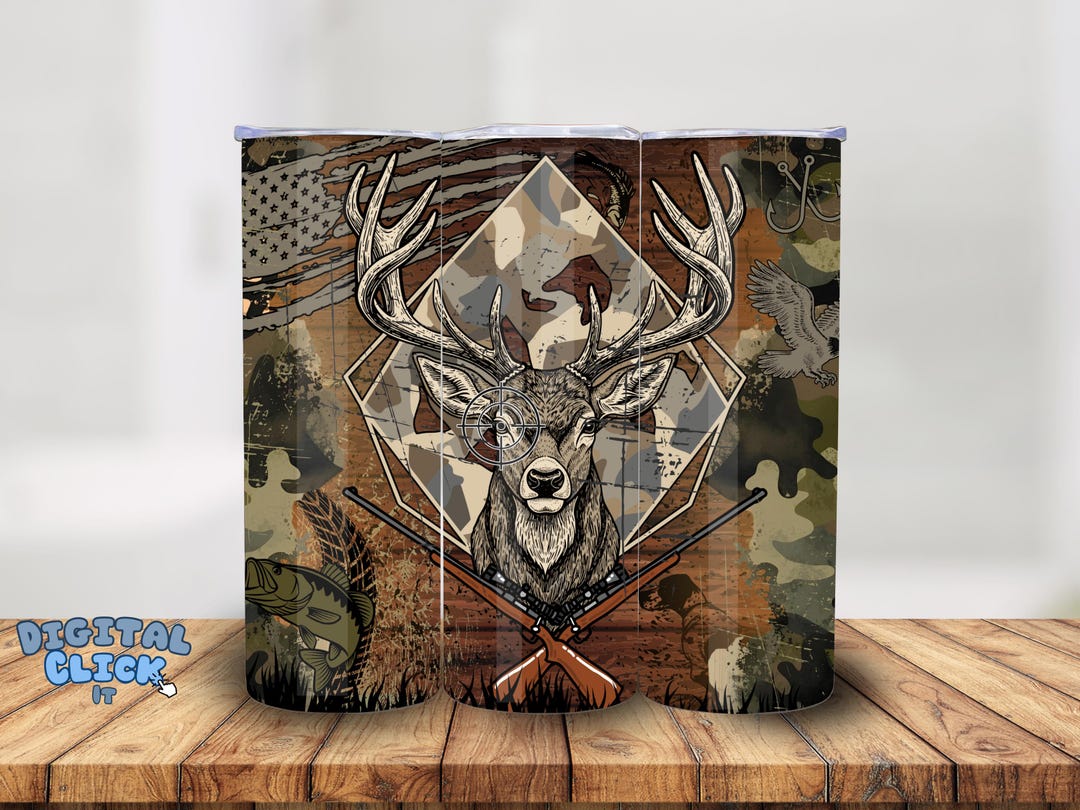 Camo Deer Hunting 20oz Skinny Tumbler Wrap, Hunting Tumbler, Camouflage ...