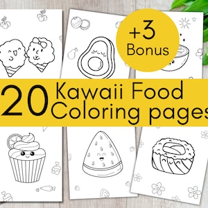 20 Kawaii Coloring Pages, Kawaii Food Coloring Pages For Kids, Cute Coloring Pages, Printable Coloring Pages For kids, Kawaii Coloring Book