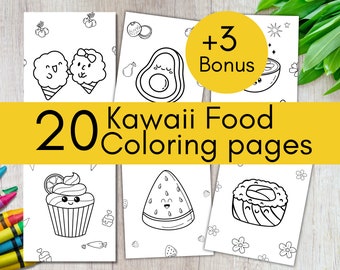 20 Kawaii Coloring Pages, Kawaii Food Coloring Pages For Kids, Cute Coloring Pages, Printable Coloring Pages For kids, Kawaii Coloring Book