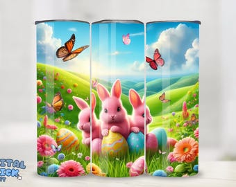 Envoltorio para vaso de conejito de Pascua, diseño de sublimación PNG de vaso de Pascua delgado de 20 oz, lindo envoltorio para vaso de Pascua, descarga digital