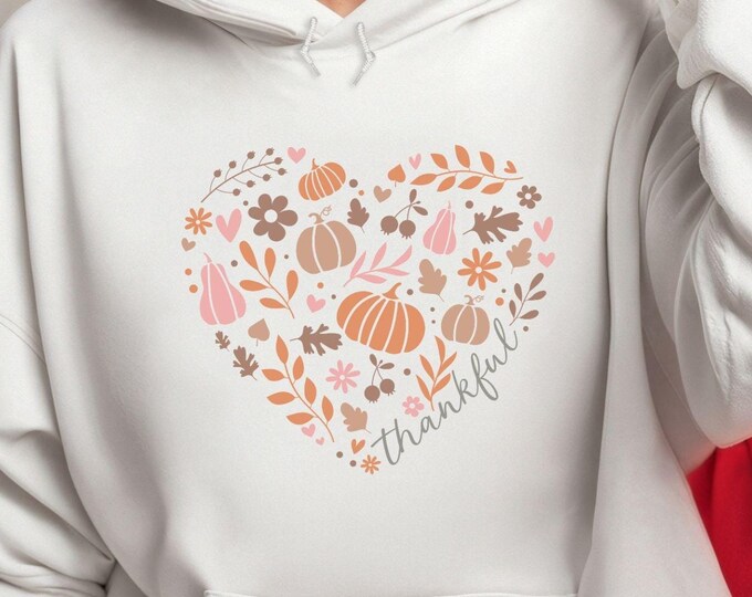 Thankful Heart, autumn hoodie, Heart hoodie, Thanksgiving sweater, Friendsgiving hoodie, Fall clothing, Seasonal hoodie, Autumn fashion