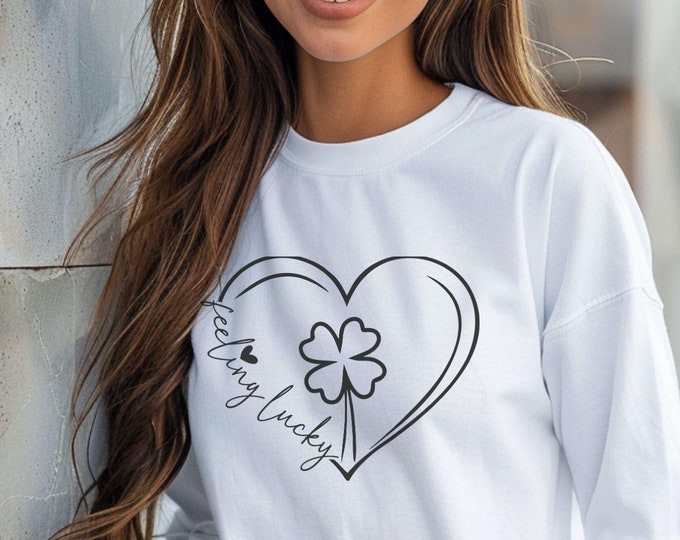 Feeling lucky, St. Patrick’s Day shamrock shirt, minimalist tee, lucky Irish shirt, casual outfit, simple lucky shirt, festive graphic tee